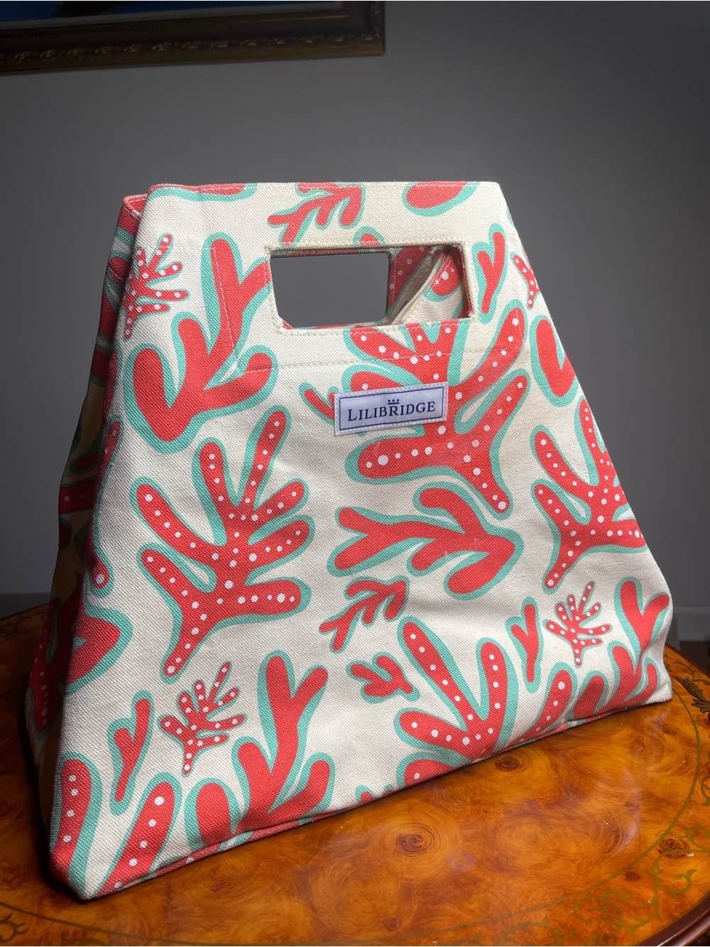 Coral-Print Canvas Tote Bag - Cream & Coral